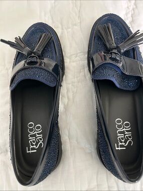 Franco Sarto Navy Tassel Patent-Trim Loafers